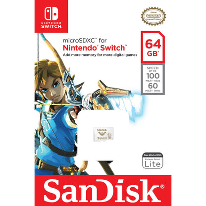 SanDisk MicroSDXC-Kaart Voor Nintendo Switch 64 GB (V30, U3, C10, A1, Leessnelheden Tot 100 MB/s, Van Meerdere Games) - NLMAX