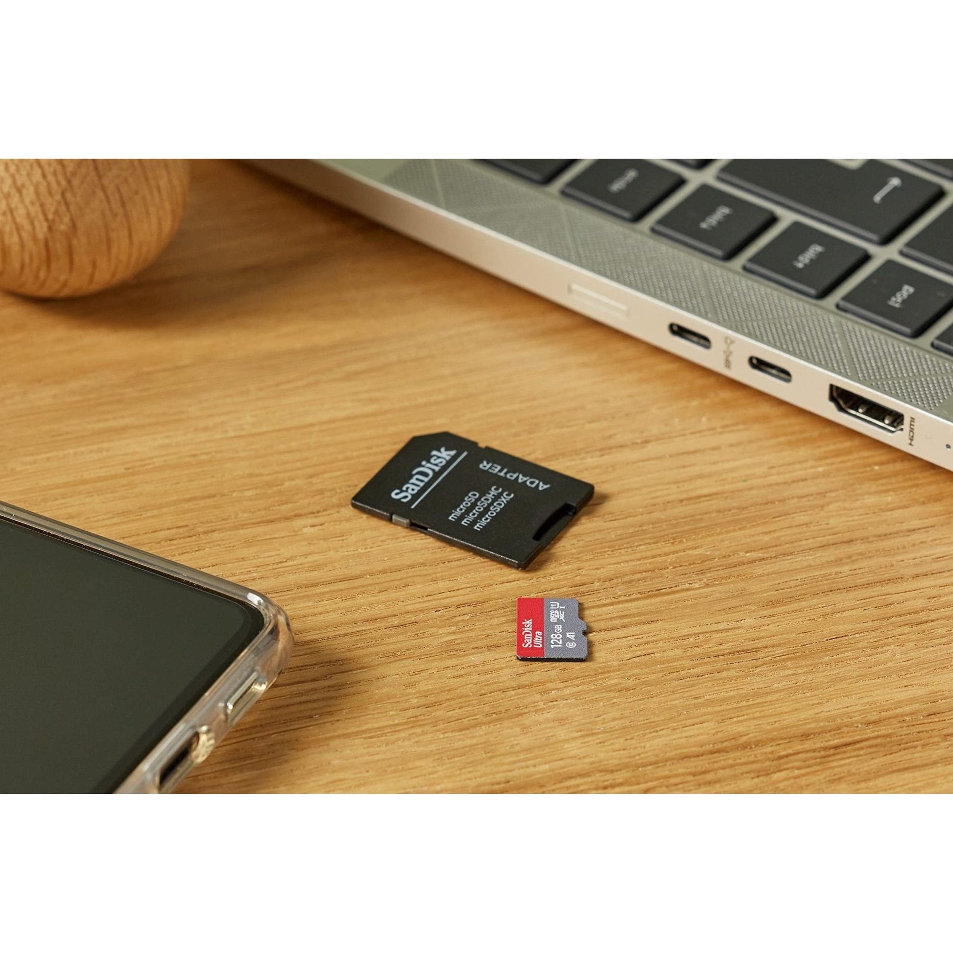 SanDisk Ultra microSDXC UHS-I memory card 128 GB + adapter (A1, Class 10, U1, Full HD videos, up to 120 MB/s read speed),, Speed-Mbps/10x - NLMAX