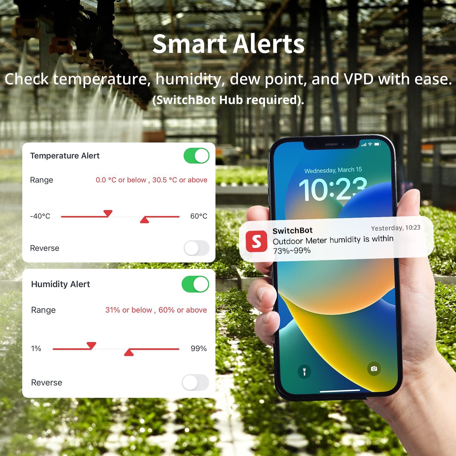 SwitchBot IP65 Buiten Binnen Thermometer Hygrometer, 120m Bluetooth Bereik, Koelkast Thermometer, Dauwpunt/VPD/Absolute Vochtigheid Sensor, Gratis Data Opslag Export, 2 Jaar Levensduur Batterij - NLMAX