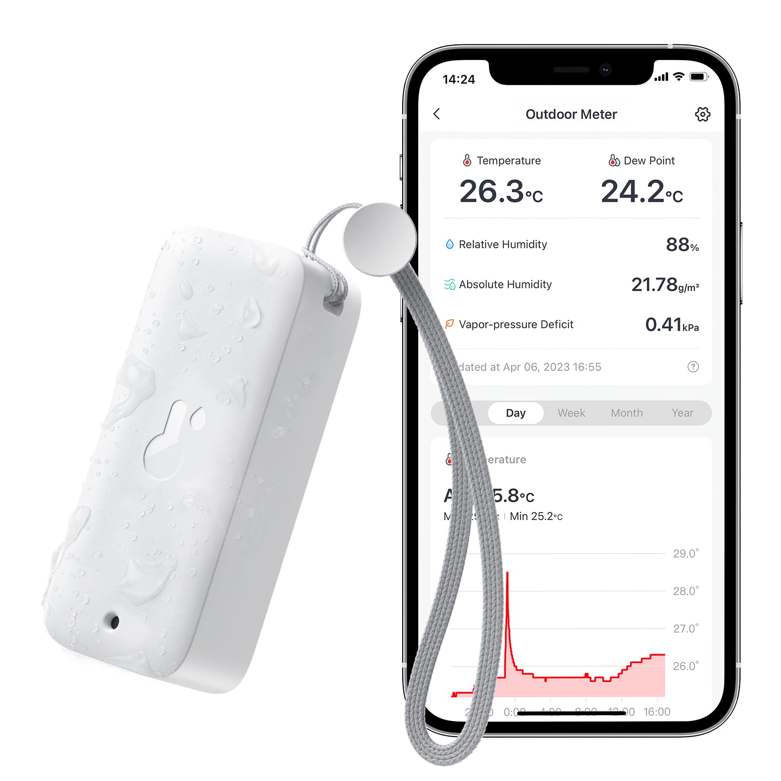 SwitchBot IP65 Buiten Binnen Thermometer Hygrometer, 120m Bluetooth Bereik, Koelkast Thermometer, Dauwpunt/VPD/Absolute Vochtigheid Sensor, Gratis Data Opslag Export, 2 Jaar Levensduur Batterij - NLMAX
