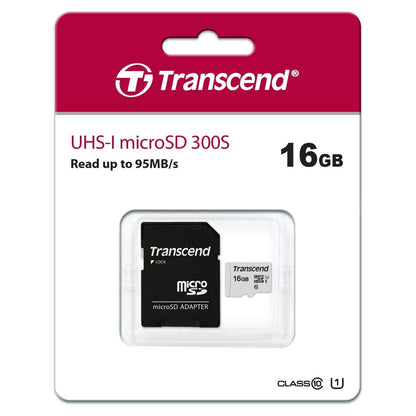 Transcend Ts16Gusd300S-A Microsdhc Geheugenkaart Met Adapter, I, C10, U1, Grijs, 16GB - NLMAX