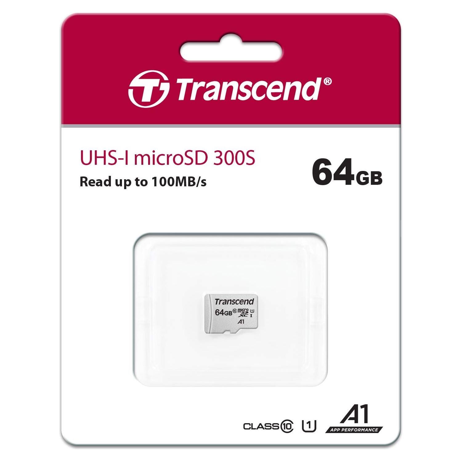 Transcend TS64GUSD300S 64GB | microSDXC I, C10, U1, A1 microSD geheugenkaart - 95/25 MB/s - NLMAX