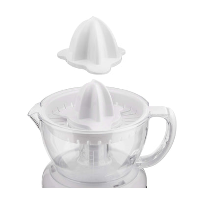 Ufesa EX4934 Elektrische citruspers, 40W, Sapreservoir 0'7 l, Filter roestvrij staal, 2 verschillende Perskegels, Vaatwasmachinebestendig, Wit/Rood, BPA-vrij - NLMAX