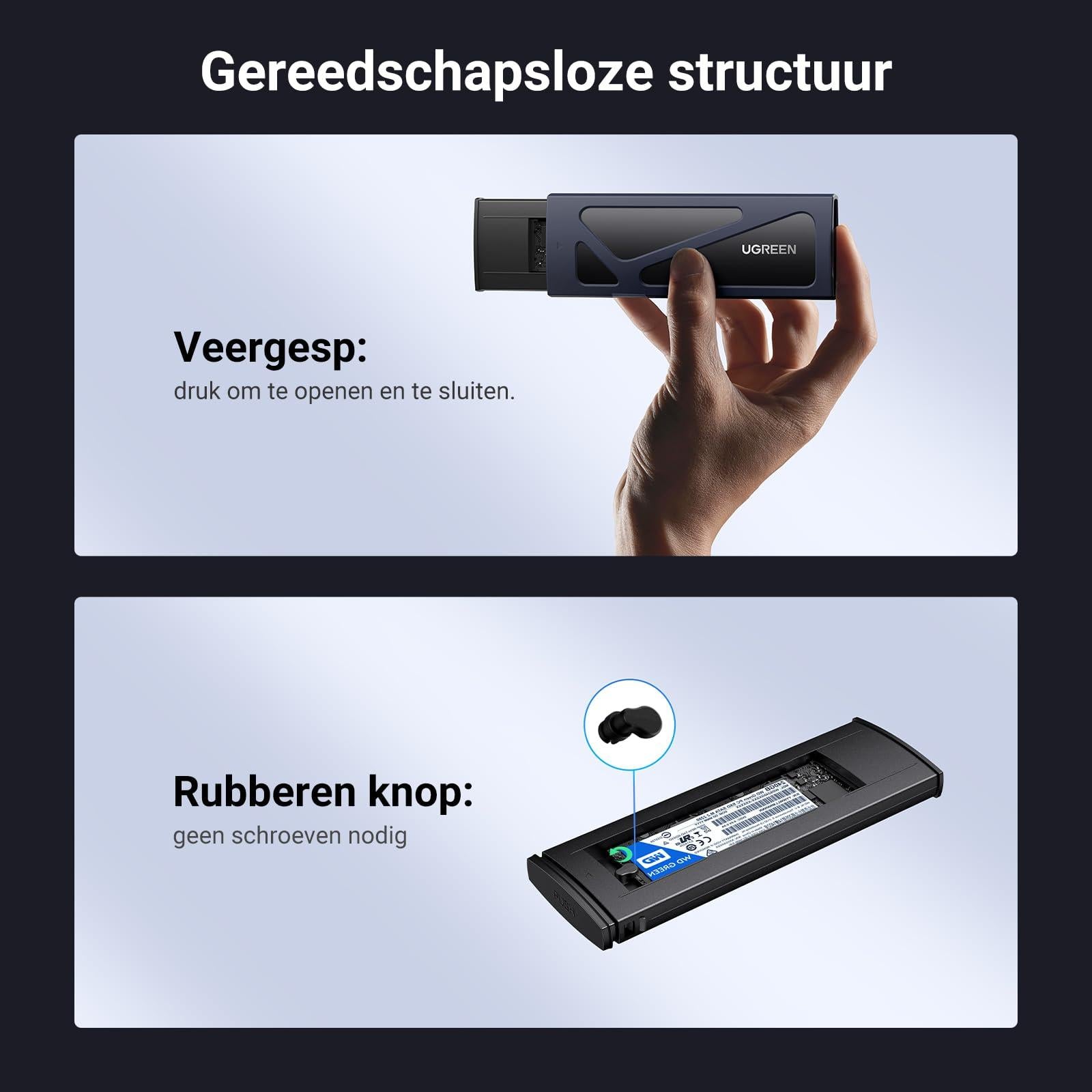 UGREEN M.2 Adapter NVMe SSD Harde Schijf Behuizing USB C 3.2 Gen 2 10Gbps UASP NVMe M.2 2230 2242 2260 2280 SSD NVME M2 Adapter met USB A naar C en USB C naar C Kabels (Zwart) - NLMAX