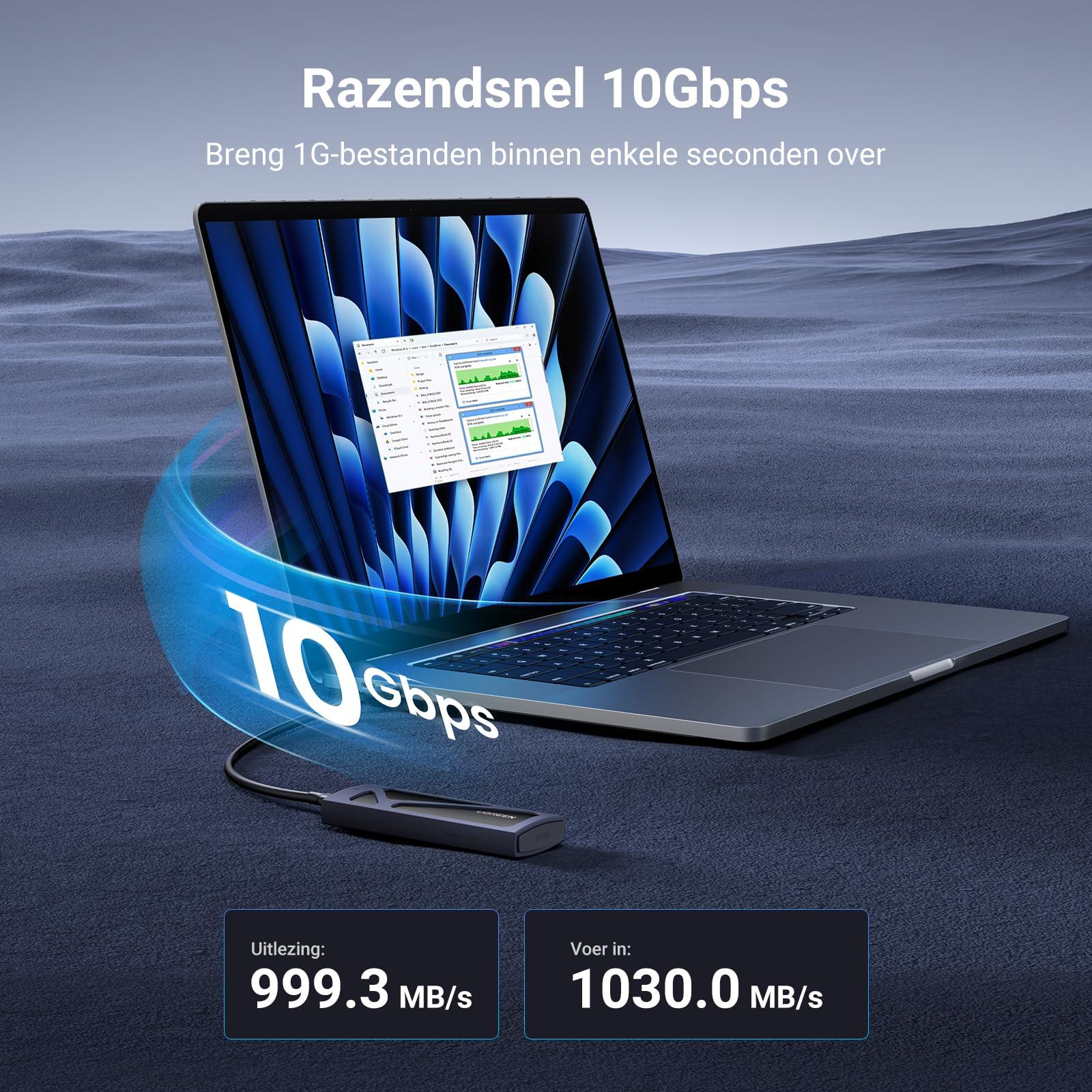 UGREEN M.2 Adapter NVMe SSD Harde Schijf Behuizing USB C 3.2 Gen 2 10Gbps UASP NVMe M.2 2230 2242 2260 2280 SSD NVME M2 Adapter met USB A naar C en USB C naar C Kabels (Zwart) - NLMAX