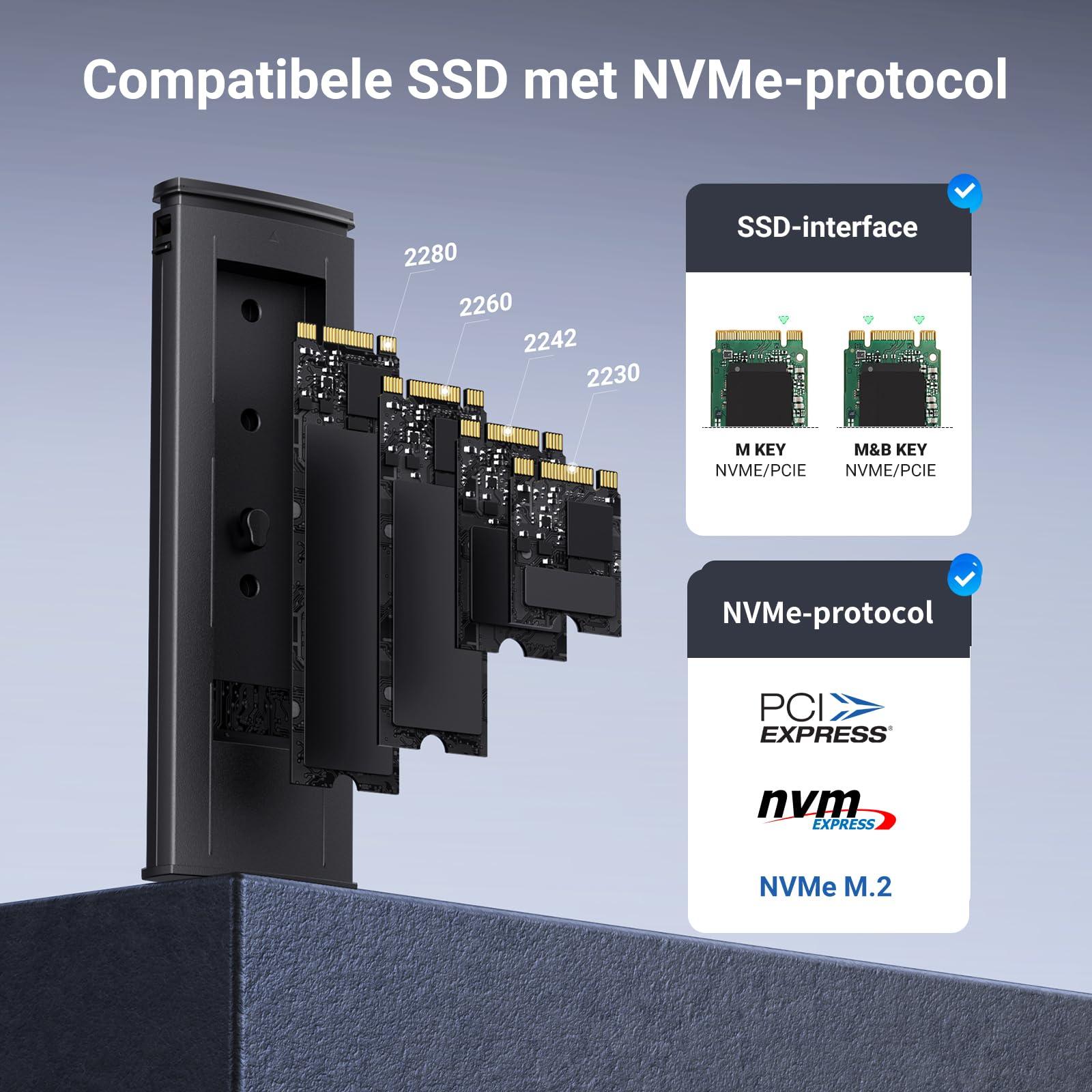 UGREEN M.2 Adapter NVMe SSD Harde Schijf Behuizing USB C 3.2 Gen 2 10Gbps UASP NVMe M.2 2230 2242 2260 2280 SSD NVME M2 Adapter met USB A naar C en USB C naar C Kabels (Zwart) - NLMAX