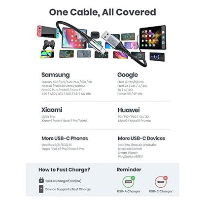 USB C Cable,INIU [2M] 3.1A QC Fast Charging USB C to USB A,Charger Cable Zinc Alloy Braided Data Cable Phone Charger for Samsung S20 S10 Xiaomi Huawei Google etc - NLMAX