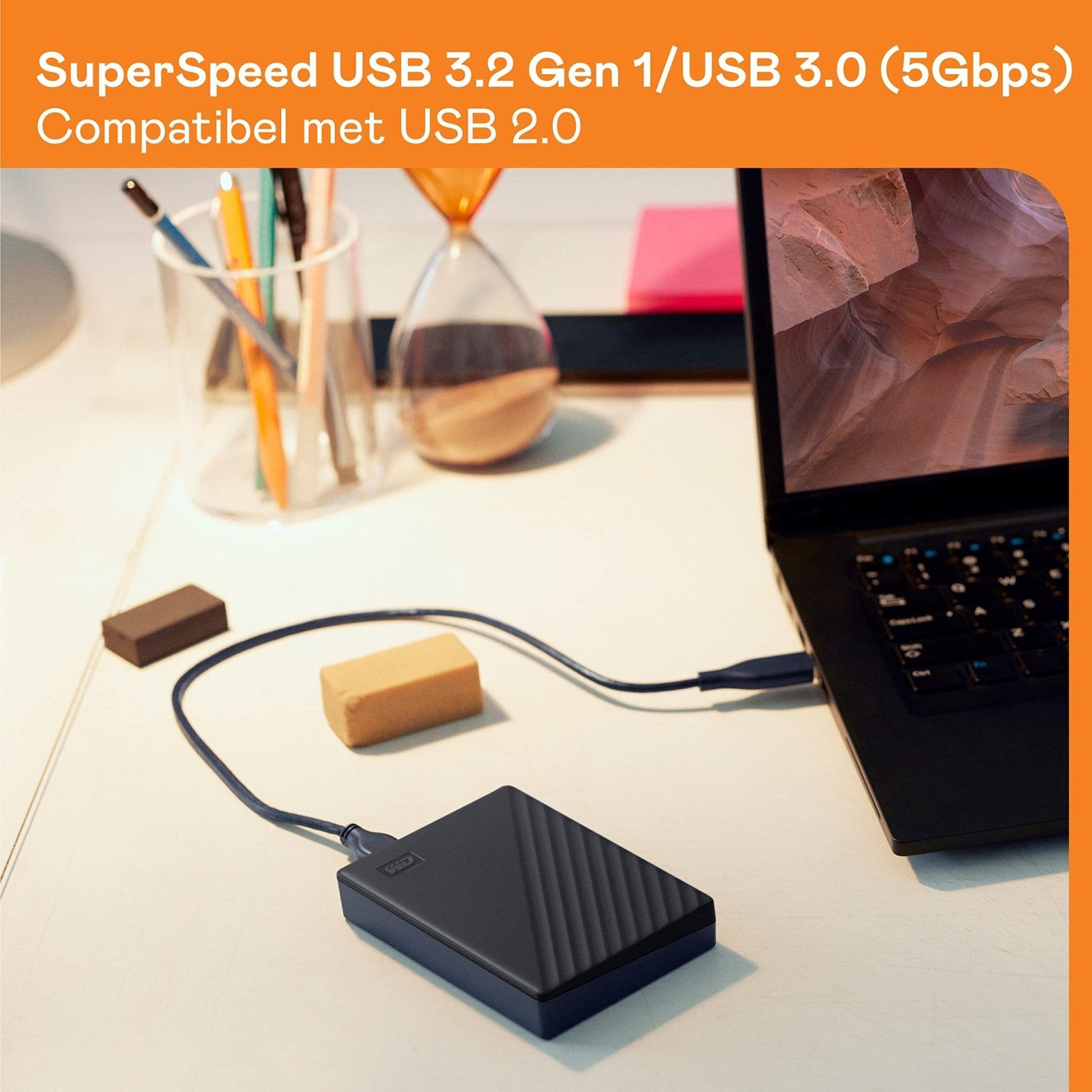 Western Digital WD My Passport Portable HDD USB 3.0 van 2 TB met software voor apparaatbeheer, back-up en wachtwoordbeveiliging - Zwart - Geschikt voor PC, Xbox en PS4 - NLMAX